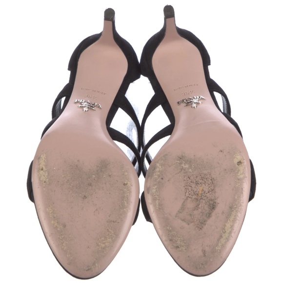 Prada Black Suede Scalloped Straps Heel Sandal MSRP: $1140 Size 36.5 - Picture 5 of 16